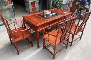 全自動(dòng)緬甸花梨精品茶桌獨(dú)板官帽椅六件套